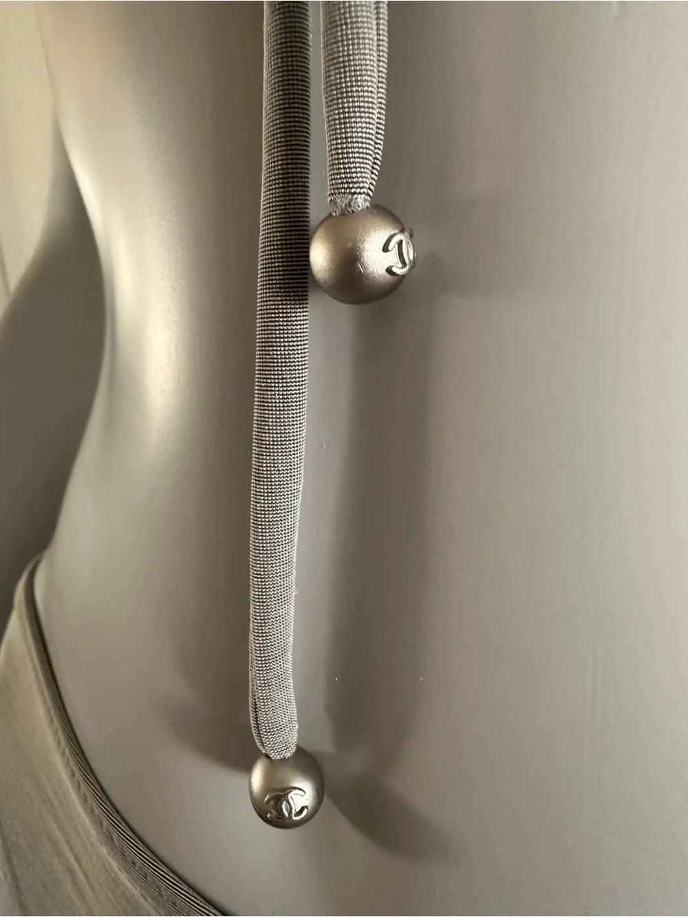 AUTHENTIC CHANEL Silver/Gray Tie-Front Halter Bikini